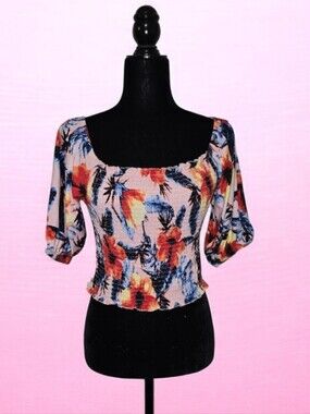 #B05 Love By Design Multicolor Floral Smocked Square-Neck Crop Top